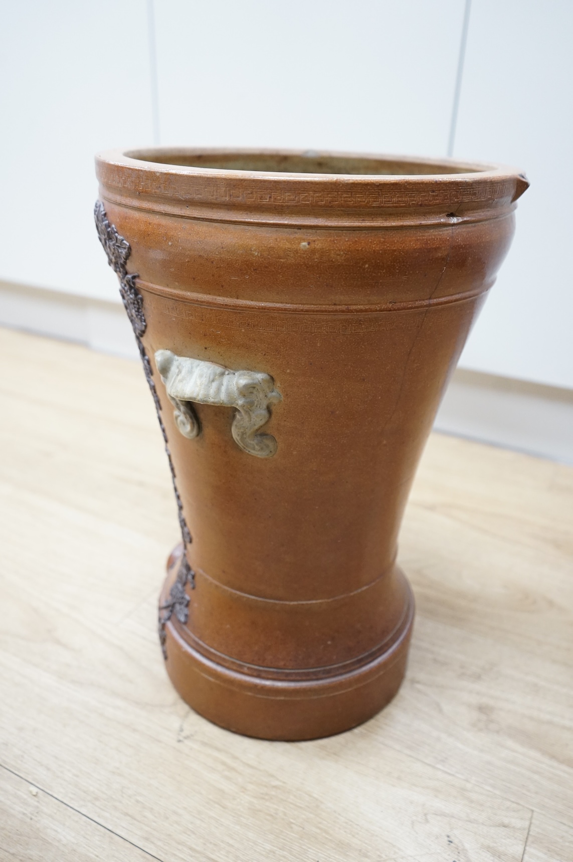 A Victorian salt glazed water filter and a stoneware jar, tallest 48cm